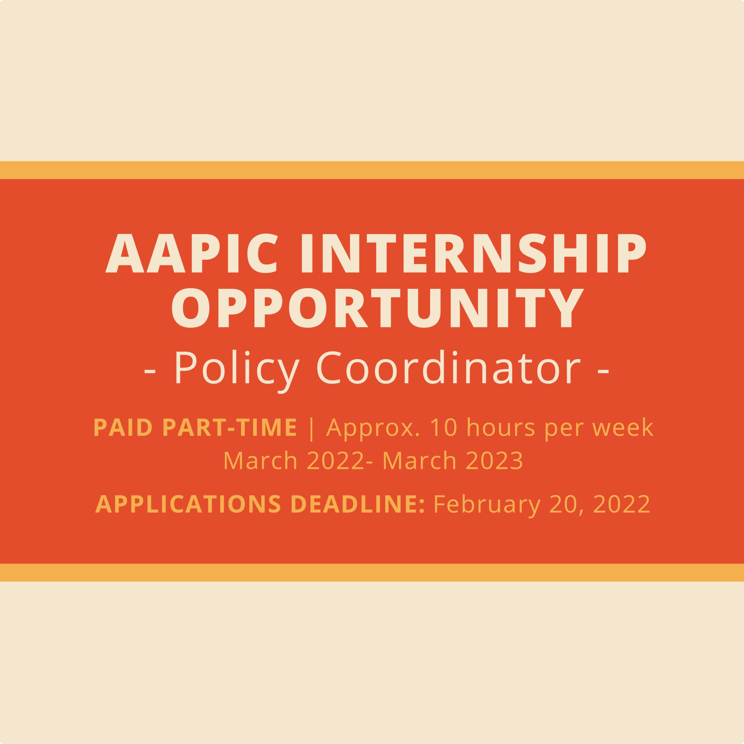 INTERNSHIP OPPORTUNITY: POLICY COORDINATOR | APPLICATION DUE February 20, 2021