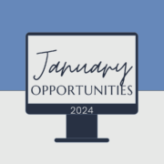 Half blue half gray background. Gray computer monitor icon. Text says, "January 2024 Opportunities."