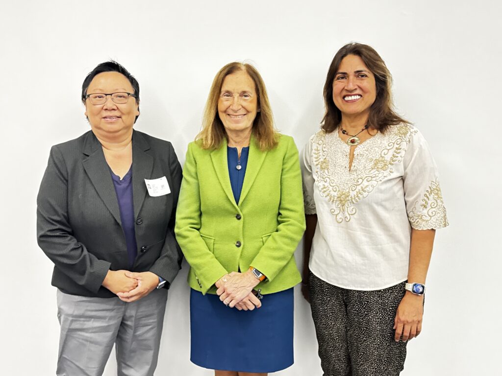 Commission Chair Tuyet Tran (left) and former Executive Director Yasmin Padamsee Forbes (right) pose for a photo with MA State Treasurer and Receiver General Deborah Goldberg (center) after DEIA discussion.

Photo Credit: Tuyet Tran